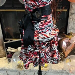 Red and Black Strapless Fit and Flare Cocktail Dress